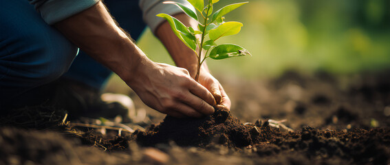 Person planting trees or working in community garden promoting local food production and habitat restoration, concept of Sustainability and Community Engagement 