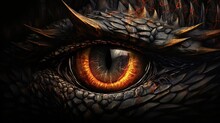 Bright Eye Of A Black Scaled Dragon Close Up
