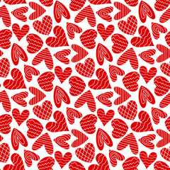 beautiful different small red hearts isolated on a white background. cute monochrome seamless patter