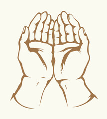 Praying hands. Vector drawing icon