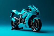 Blue Racing Motorcycle On Turquoise Background. Generative AI