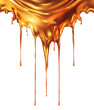 Abstract melted golden paint splash dripping from top isolated on transparent background PNG