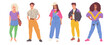© Iryna Petrenko - Set of people from 90s, young man and woman wearing retro-styled fashion outfits standing on white
