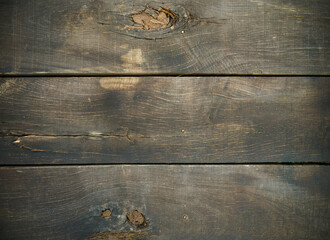 Dark brown old wood texture.  Close-up, panoramic poster of used and aged wood texture.