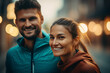 © deagreez - Generated AI picture of confident sporty people couple jogging on the street