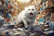 © Quiana - Feline shopping frenzy as a cat frantically purchases toilet paper, portrayed in a digital painting. Generative AI
