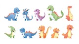 Fototapeta Dinusie - Cartoon dinosaur set Cute dinosaurs icon collection