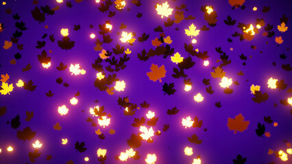Wall Mural - Abstract Orange Yellow Glowing Autumn Leaves Purple Background