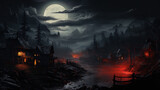 Fototapeta Do pokoju - Fantastic night landscape background for Halloween. Ai generative art