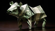 A bull crafted from a U.S. dollar bill using the art of origami