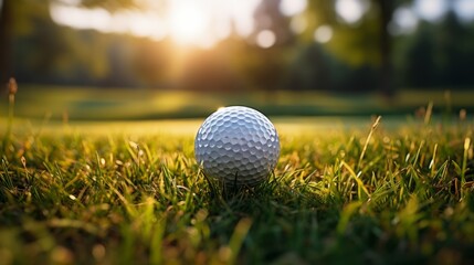 Golf course with a ball close-up. Generative AI