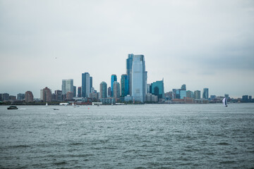 New York,  New York state  USA - August, 30, 2023 - Staten island ferry on the hudson river in lower manhattan in New York city on a sunny day, United States.