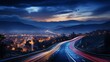 Long exposure image of a highway at night. Generative AI