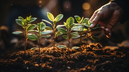 Small potted plants under sunlight.