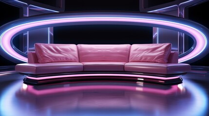 Wall Mural - neon lights in bright pink shape in a futuristic room. generative ai