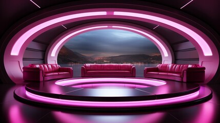 Wall Mural - neon lights in bright pink shape in a futuristic room. generative ai