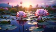 Pink water lilies gracefully floating on a serene lake