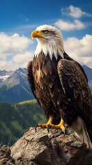 Sticker - A majestic bald eagle perched on a rugged rock