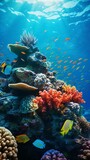 Fototapeta Do akwarium - A vibrant coral reef teeming with a diverse and colorful school of fish