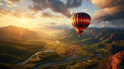 Wall Mural - Serene hot air balloon journey during the sunset hours. Generative AI