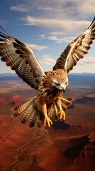 Poster - A majestic bird of prey soaring over a vast desert landscape