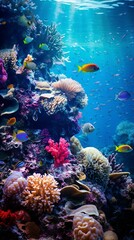Wall Mural - A vibrant underwater world filled with colorful fish in a spacious aquarium