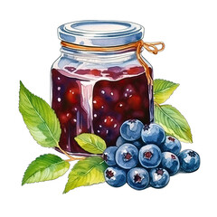 Wall Mural - Blueberry jar of jam jelly and berries. Isolated on transparent background