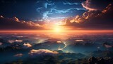 Fototapeta  - Sunrise casting its gentle radiance over the Earths. Generative AI