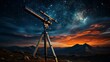 © ProVector - Telescope directed towards a star-studded night sky. Generative AI