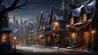 A charming village street in the winter. Generative AI. 