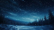 Space with many stars over a forest at night in winter