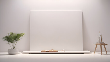 Wall Mural - Serene and minimalist scene with a pristine white canvas, symbolizing the blank slate of endless creative possibilities. Background with copy space.