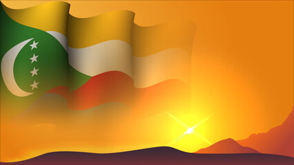 comoros waving flag background design on sunset view vector illustration