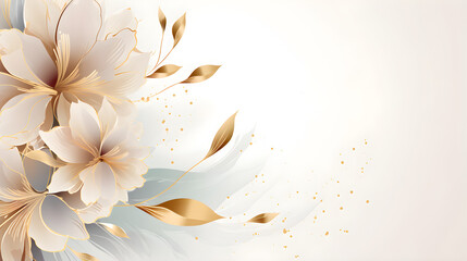 Wall Mural - Elegant white and golden floral painting art abstract background. Used for wedding textures, celebration cards, invitation cards, fabric, wall art, banners. Illustration, ai generated photo