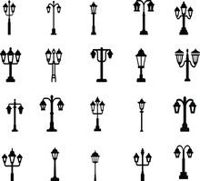 Street Lamp Icon Set In Linear Style.street Lamp Symbol. Vector Illustration.