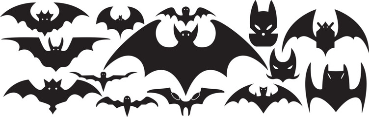 Set of Halloween Bats on white background, flat design vector set of Halloween bats, helloween decorative items