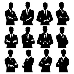 Sticker - Business man standing pose vector silhouette black color a lot of people vector set