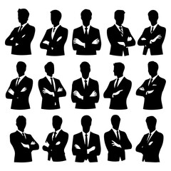 Sticker - Business man standing pose vector silhouette black color a lot of people vector set