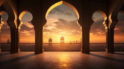 Wall Mural - Silhouette at Elegant Sunset Mosque Background