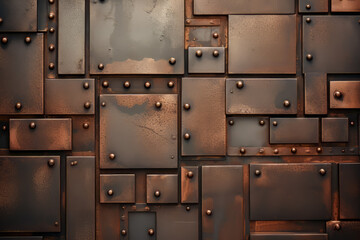 Wall Mural - wall constructed from bronze plates