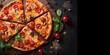 © Thares2020 - Rustic italian delight. Homemade pizza on table. Savoring flavors. Delicious pizzas. Fresh ingredients on wooden board