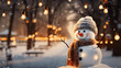 Festive Snowman Waving in a Snowy Park