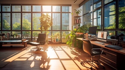 Photo Office in bright light of the space area with windows