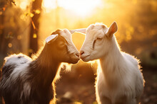 A Pair Of Goats Are Kissing