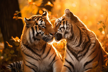 Wall Mural - a pair of tigers are kissing