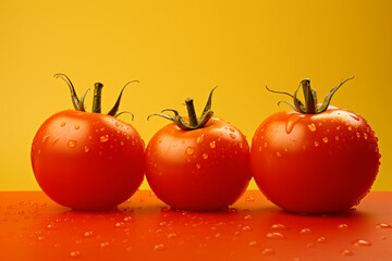 Wall Mural - different tomatoes on a yellow background,