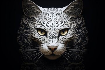 Poster - woodcats black and white feline art wall art,