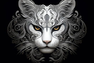 Poster - woodcats black and white feline art wall art,