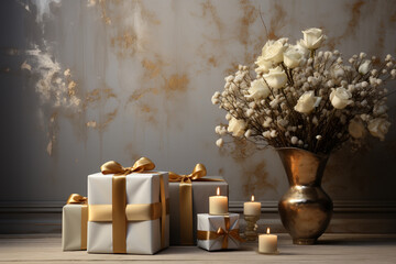 Poster - A digitally rendered room featuring a gift box on a sleek, modern console table