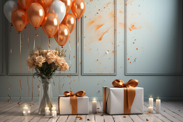 Leinwandbilder - A sleek and modern holiday background featuring a single gift box placed on a contemporary console table.